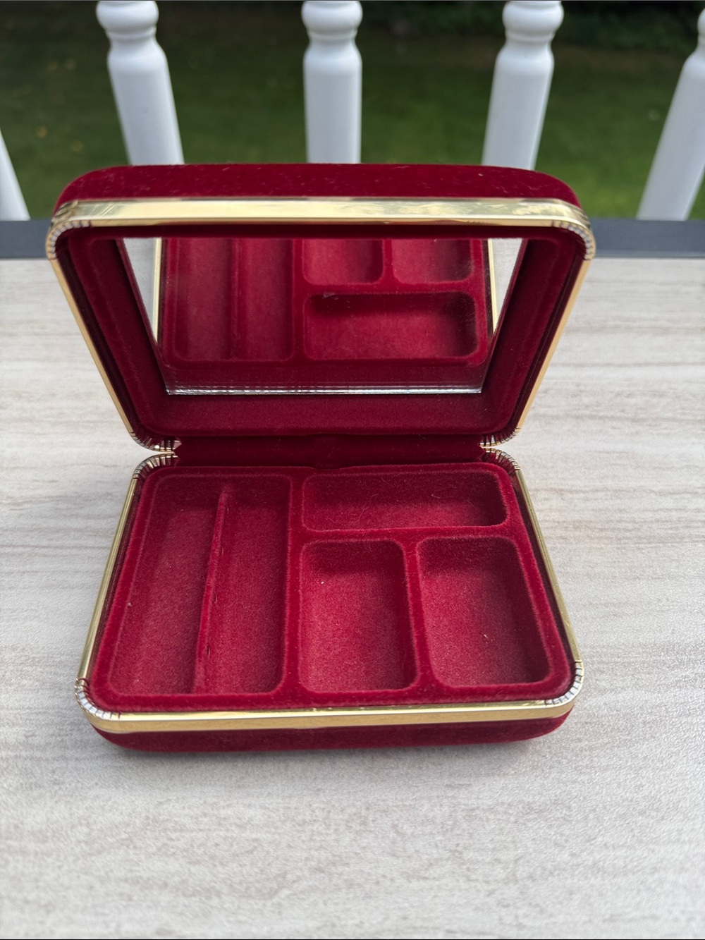 Vintage shields red velvet jewelry box travel organizer